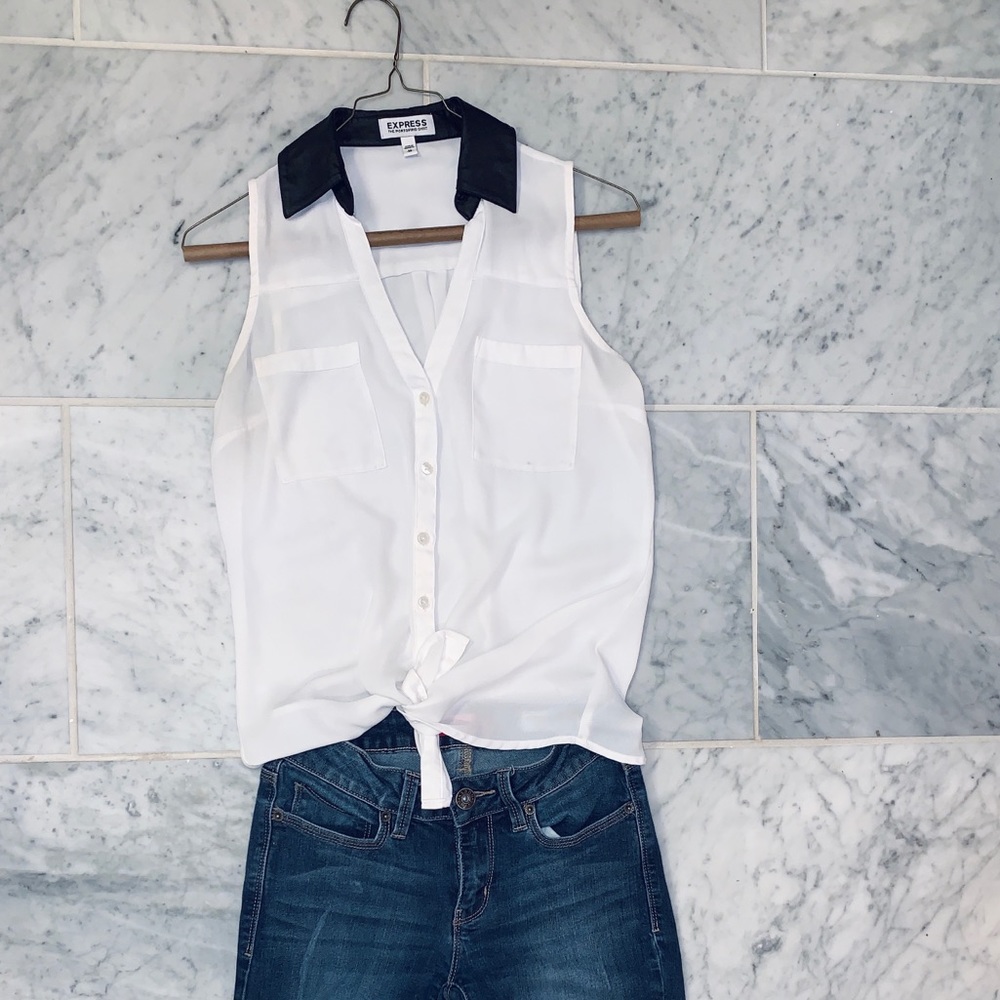 Express white black collared tank